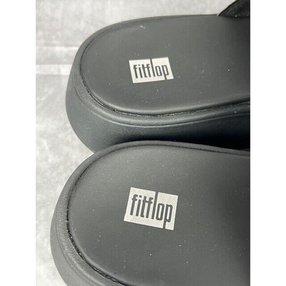 FitFlop Women's F-Mode Black Big Buckle Shimmerlux Flatform Sandals Gold US 9 - Picture 4 of 8